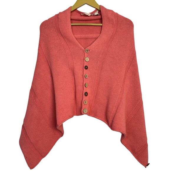 Soft  Surroundings Shrug Poncho Cape Cropped Cardigan OS Coral Boho Hippie Fairy - Picture 1 of 9